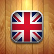 Rounded Square United Kingdom Flag Icon on Wood Texture