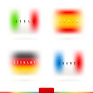 European flags with country name and defocused colors