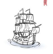 wooden ship under full sail Vector illustration N2