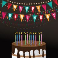 Birthday card with big cake and flags