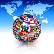 Flag globe with world map