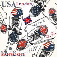Fashion seamless pattern with sports boots decorated by British N2