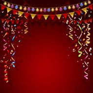 Red background Festive garland and colorful flags N2