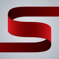 Red fabric curved ribbon on grey background N2