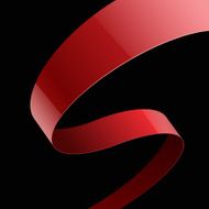 Red fabric glossy curved ribbon on black background