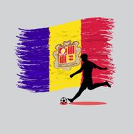 Soccer Player action with Principality of Andorra flag on background