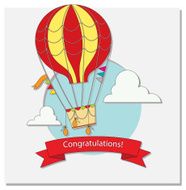 Greeting card with hot air balloon and clouds