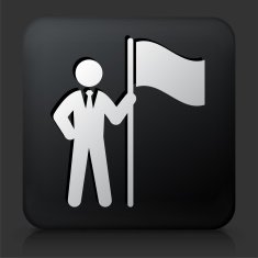 Black Square Button with Businessman & Flag
