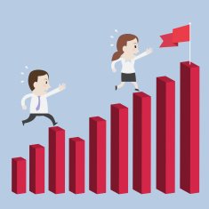 Businessman&Bus inesswoman running to the top of Charts