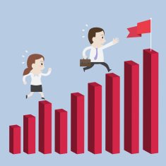 Businessman&Bus inesswoman running to the top of Charts N2