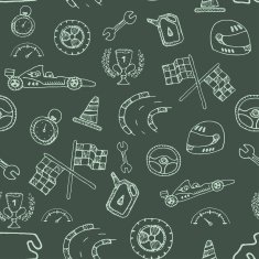 Seamless pattern racing element in a drawing style