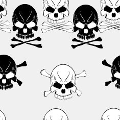 Seamless pattern with skulls black background