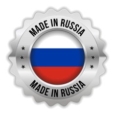 Round made in russia badge with chrome border