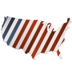 USA striped retro flag map on white background