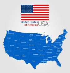 Map and flag of the United States - Illustration
