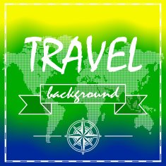 Travel Summer Color Background With Compass Rose and World Map
