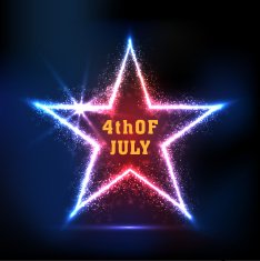 Shiny star with golden text 4th of July