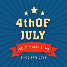 Golden text Fourth of July on blue rays background
