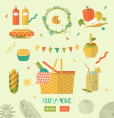 Vector illustration family picnic Summer spring barbecue and picnic icons N2