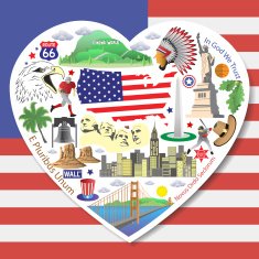 USA Love Set american landmarks icons and symbols