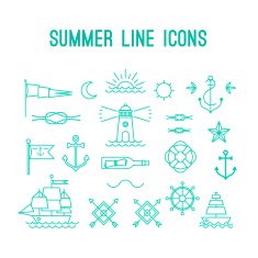 Summer line icon set Nautical design elements in retro tattoo N2