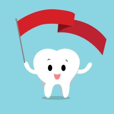 Vector of Cute healthy white teeth with red flag N2