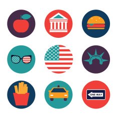 set of color flat vector icons New York city