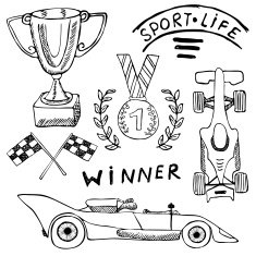 Sport auto items doodles elements Hand drawn set vector illustration N2