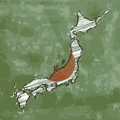 Japan scribbled flag map on green chalkboard N2
