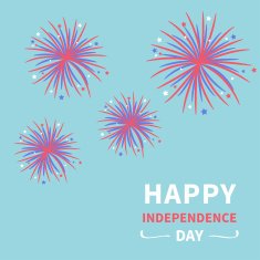 Happy independence day Fireworks Blue background Star and strip Flat