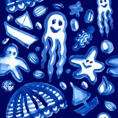 Handmade watercolor blue sea pattern N2