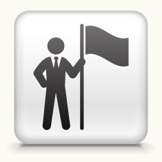 Square Button with Businessman & Flag