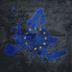 Europe flag map on dark chalkboard background