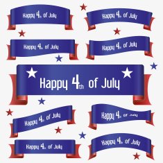 red and blue curved independence day ribbon banners eps10