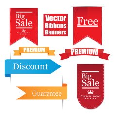 Vector ribbons banners set Premium guarantee discount sale free