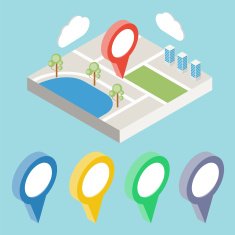 City map with GPS icons isometric