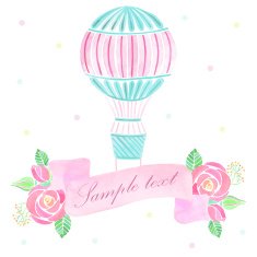 Watercolor hot air balloon with ribbon