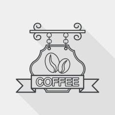 Coffee shop signs flat icon with long shadow line N2