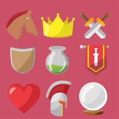 Fantasy game icons flat sets vector