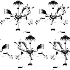 Vintage carousel horse Black and white Seamless background pattern N2