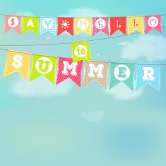 Hanging colorful flags with the inscription Summer illustration N2