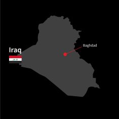 Detailed map of Iraq and capital city Baghdad with flag