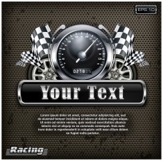 Racing emblem speedometer on black & text
