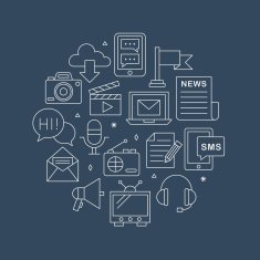 Media electronic line icon circle set