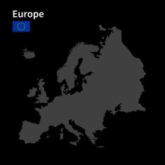 Detailed map of Europe with flag on black background