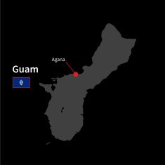 Detailed map of Guam and capital city Agana with flag