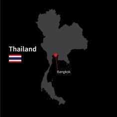Detailed map of Thailand and capital city Bangkok with flag