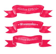 Watercolor set of red ribbon banners