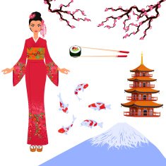 Japan set from isolated elements of national Japanese culture