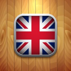 Rounded Square United Kingdom Flag Icon on Wood Texture